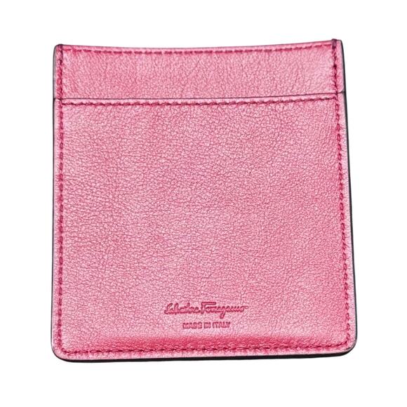 NWT Auth Salvatore Ferragamo Gancini Black Red Leather Card Case Holder - Picture 3 of 12